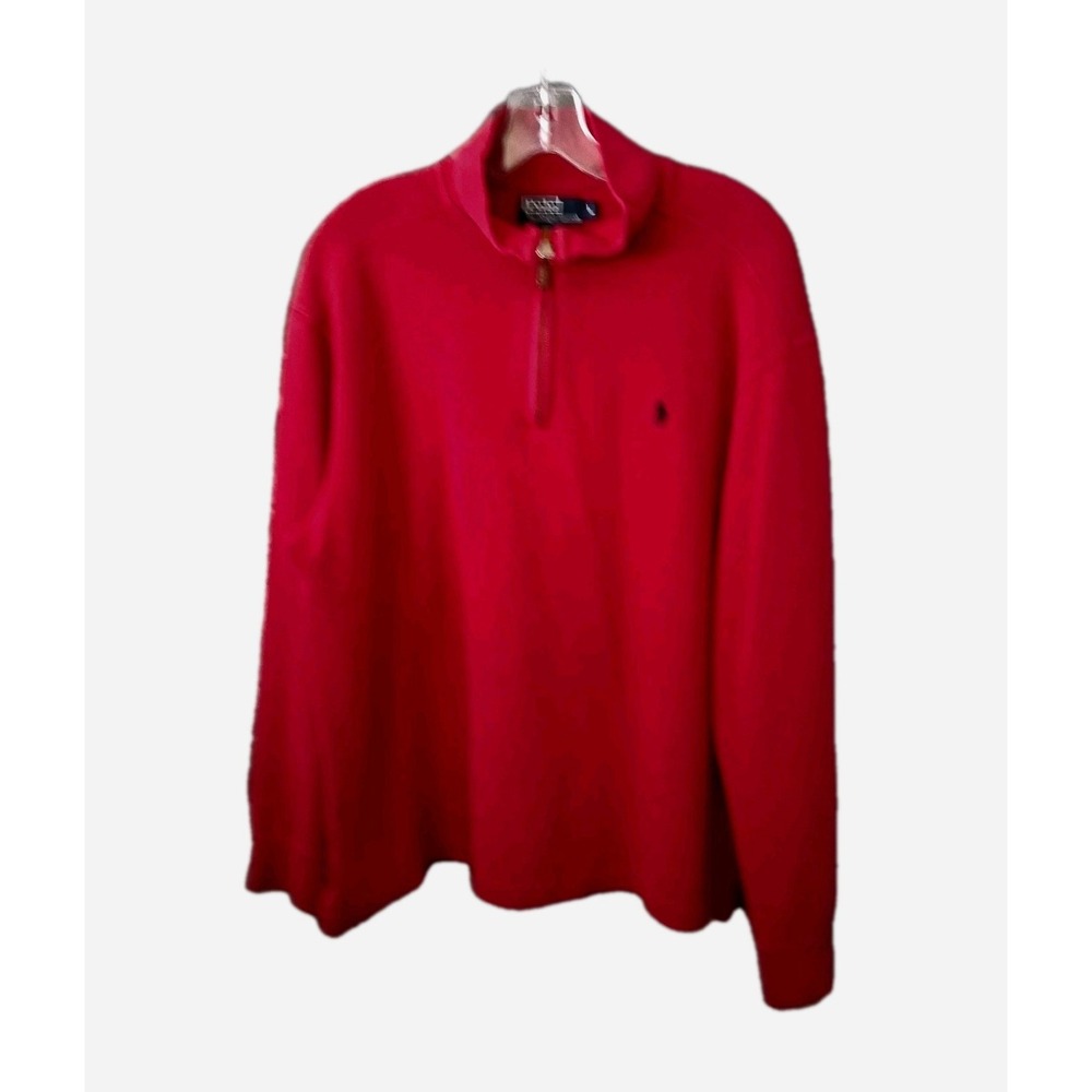 Polo Ralph Lauren Quarter Zip Jumper Mens Large Red Knit‎ Pony Logo Sweater